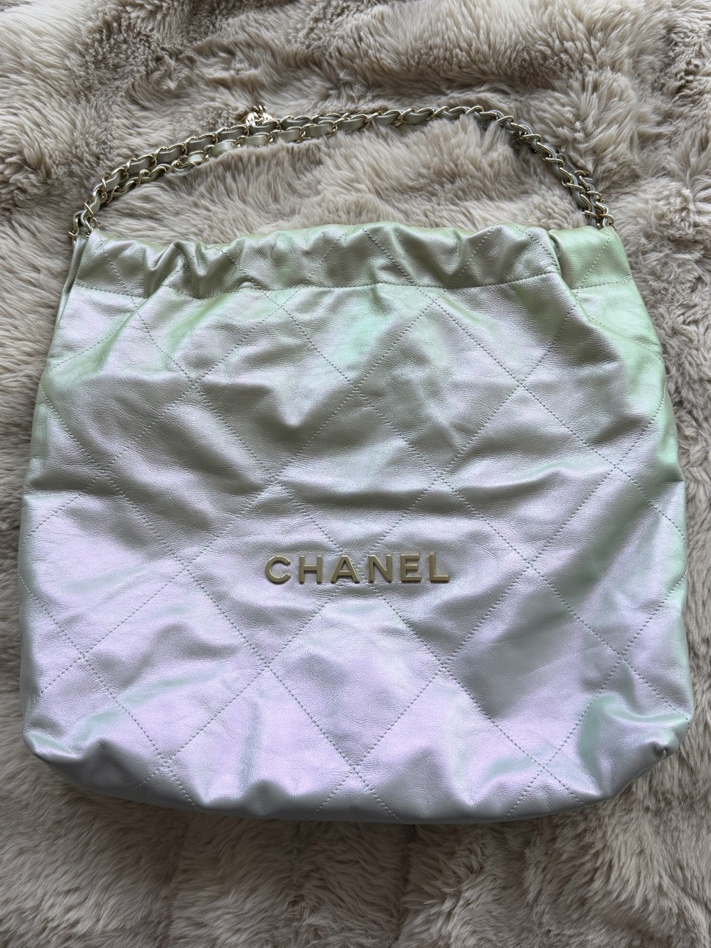 CHANEL iridescent hobo Quilted Leather Shoulder Bag with Gold Chain